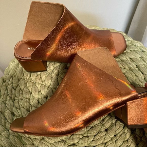 NWOB Kelsi Dagger Brooklyn Sabrale Metallic Cooper Leather Peep Toe Slide Sandal - Picture 7 of 11